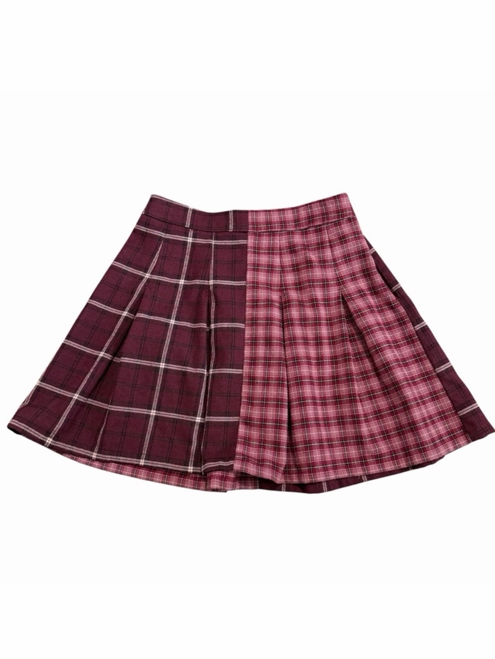 Hollister Ultra High Rise Mixed Plaid Pleated Mini Skirt | Burgundy‎ | Size S